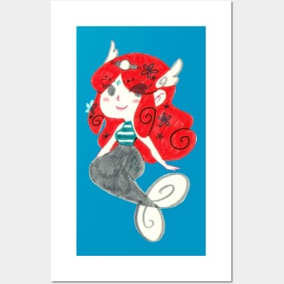 Red Haired Mermaid - Marker Drawing Posters and Art